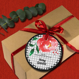 黒白ギンガムに赤いバラのウェディングシャワー フェイバータグ