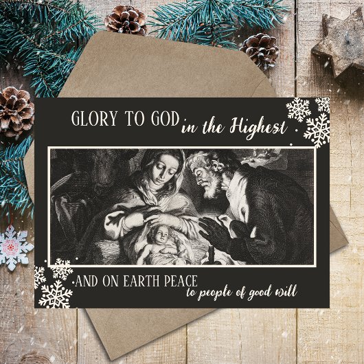 黒白クリスチャン家族フォトクリスマス シーズンカード