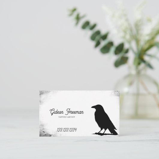 黒白グランジクロウシルエットタトゥーアーティスト 名刺 (スタンド正面)
