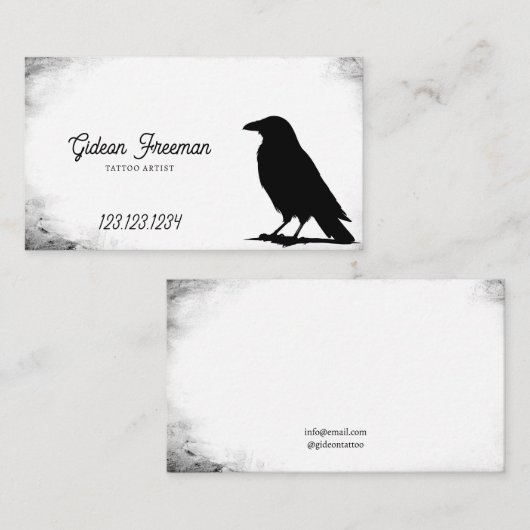 黒白グランジクロウシルエットタトゥーアーティスト 名刺 (正面/裏面)