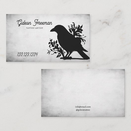 黒白グランジクロウタトゥーアーティスト 名刺 (正面/裏面)