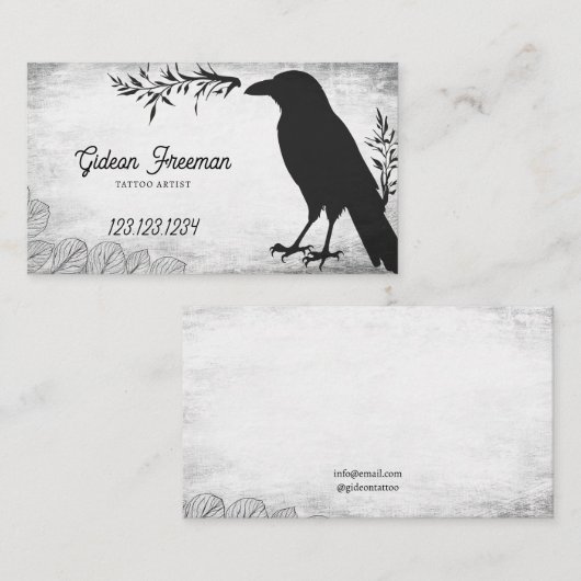 黒白グランジクロウタトゥーアーティスト 名刺 (正面/裏面)