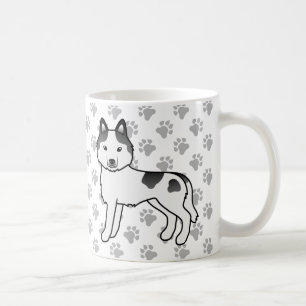 黒白シベリアンハスキー漫画犬と足 コーヒーマグカップ