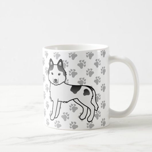 黒白シベリアンハスキー漫画犬と足 コーヒーマグカップ (右)