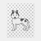 黒白シベリアンハスキー漫画犬と足 フリースブランケット (正面)