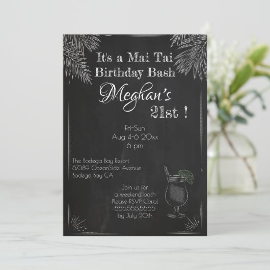 黒白シャルボード21歳の誕生日マイタイ 招待状 (スタンド正面)