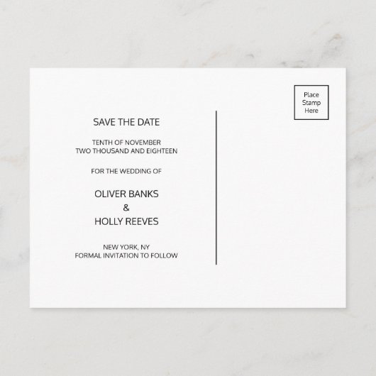 黒白シンプルの日付はがきを保存 案内ポストカード (裏面)