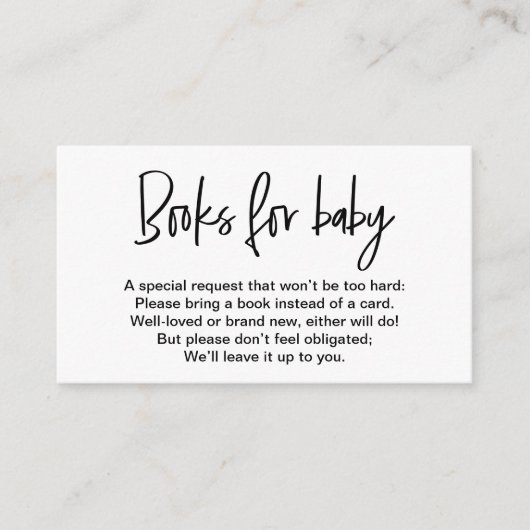 黒白シンプル 赤ちゃんのための本のリクエスト エンクロージャーカード (正面)