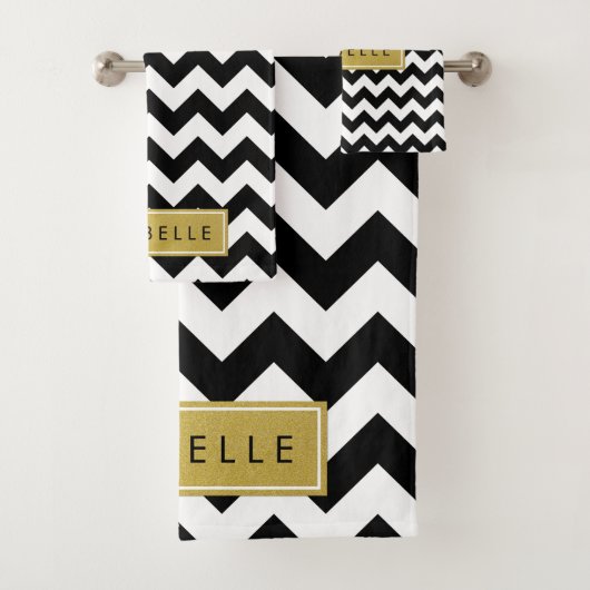 黒白ジグザグパターンお名前 バスタオルセット (インサイチュ)