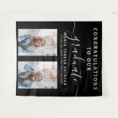 黒白スクリプトカリグラフィー2写真卒業 タペストリー (正面(横))