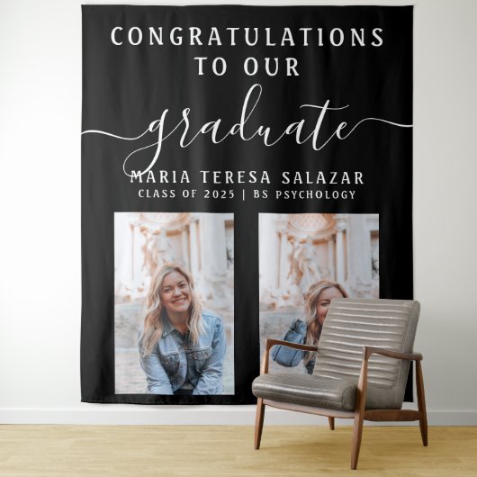 黒白スクリプトカリグラフィー2写真卒業 タペストリー (インサイチュ)