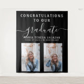 黒白スクリプトカリグラフィー2写真卒業 タペストリー (正面)