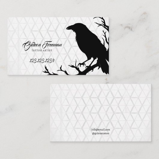 黒白スタイリッシュクロウタトゥーアーティスト 名刺 (正面/裏面)