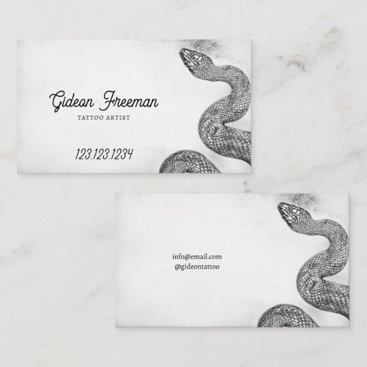 黒白スタイリッシュ蛇タトゥーアーティスト 名刺 (正面/裏面)