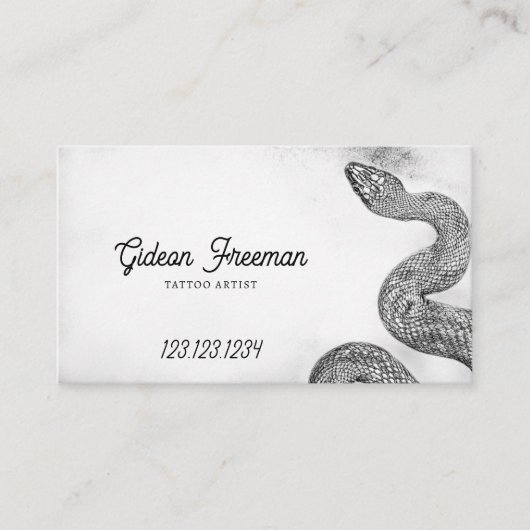 黒白スタイリッシュ蛇タトゥーアーティスト 名刺 (正面)