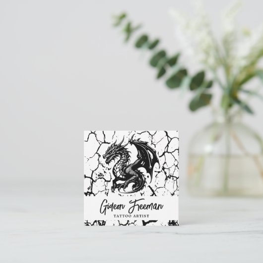 黒白スタイリッシュ龍タトゥーアーティスト スクエア名刺 (スタンド正面)