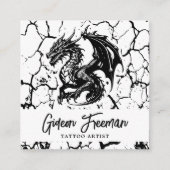 黒白スタイリッシュ龍タトゥーアーティスト スクエア名刺 (正面)