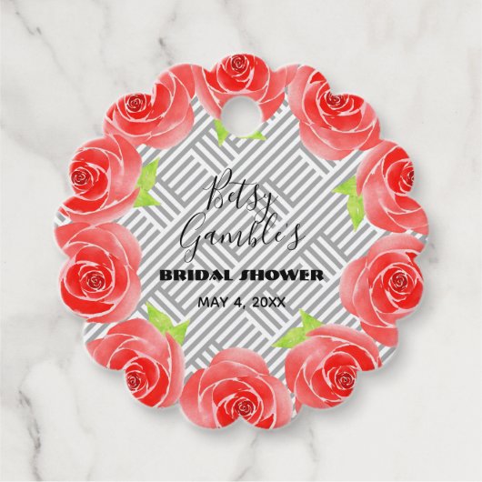 黒白ストライプの赤いバラ ケンタッキー ダービーパーティー フェイバータグ (正面)