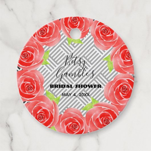 黒白ストライプの赤いバラ ダービーパーティー フェイバータグ (正面)