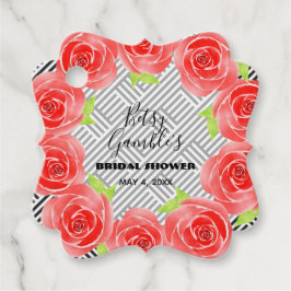 黒白ストライプの赤いバラ ダービーパーティー フェイバータグ