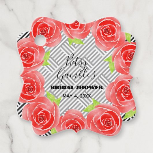 黒白ストライプの赤いバラ ダービーパーティー フェイバータグ (正面)