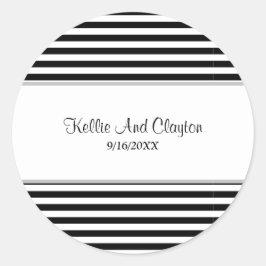 黒白ストライプ 結婚式 クラシック ラウンド ステッカー