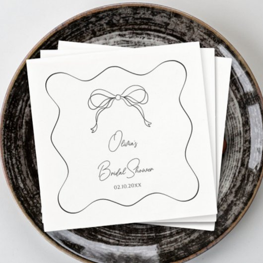 黒白タイイング・ザ・ノット・ブライダルシャワー スタンダードカクテルナプキン