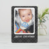 黒白タータン柄の冬のクリスマス写真 シーズンカード (スタンド正面)