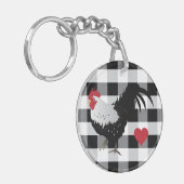 黒白チェックのニワトリ キーチェーン (正面左)