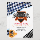 黒白チェック柄 レース フラッグ 誕生日パーティー 招待状 (正面/裏面)