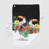 黒白トゥーカン熱帯モノグラム名 ゴルフタオル (インサイチュ)