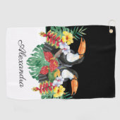 黒白トゥーカン熱帯モノグラム名 ゴルフタオル (横)