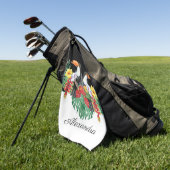 黒白トゥーカン熱帯モノグラム名 ゴルフタオル (グリーン)