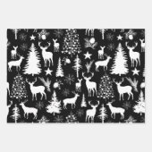黒白トナカイの森モダン林 ラッピングペーパーシート (正面)