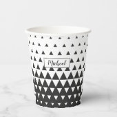 黒白トライアングルパターン 幾何学的な形 紙コップ (正面)