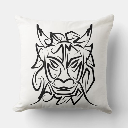 黒白トライバルドラゴン クッション (正面)
