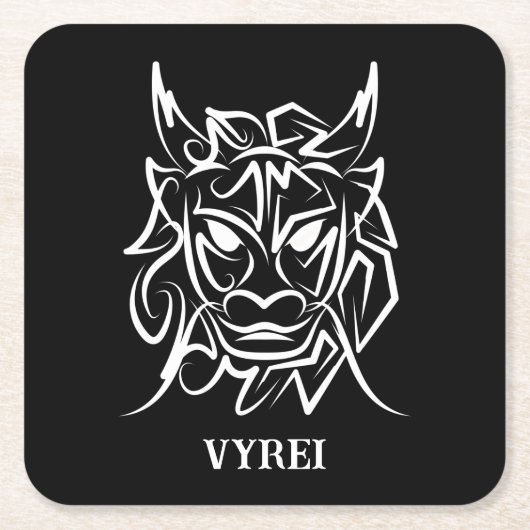 黒白トライバルドラゴン スクエアペーパーコースター (正面)