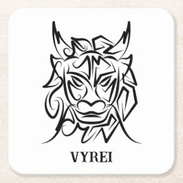 黒白トライバルドラゴン スクエアペーパーコースター