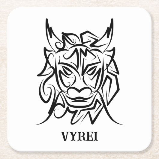 黒白トライバルドラゴン スクエアペーパーコースター (正面)