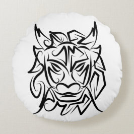 黒白トライバルドラゴン ラウンドクッション