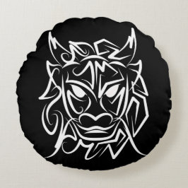 黒白トライバルドラゴン ラウンドクッション