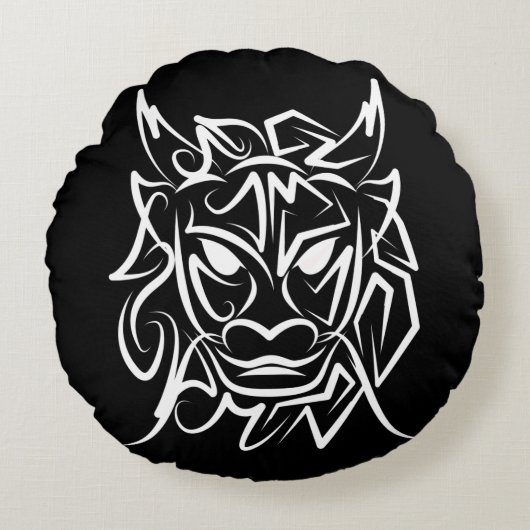 黒白トライバルドラゴン ラウンドクッション (正面)
