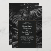黒白トロピカルモンステラ結婚式招待状 招待状 (正面/裏面)