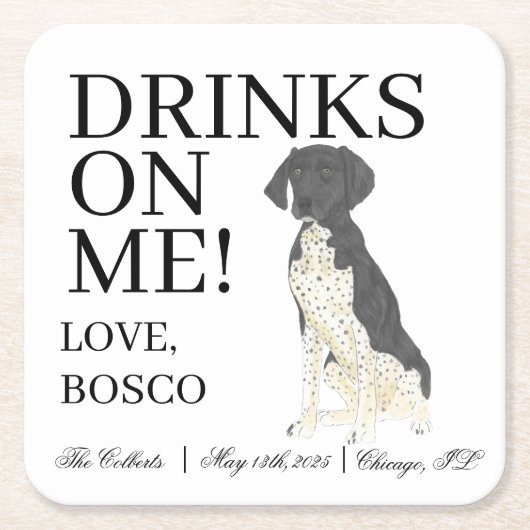 黒白ドイツ短調ポインタ結婚ズ スクエアペーパーコースター (正面)