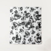 黒白ドクロ ドクロ アート パターン タペストリー (正面)