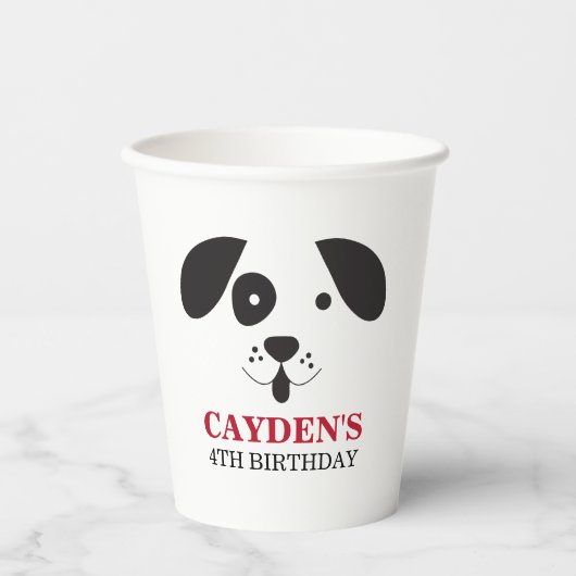 黒白ドット柄犬の誕生日 紙コップ (正面)