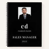 黒白ネームイニシャル写真ビジネス ノートブック (正面)