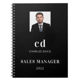 黒白ネームイニシャル写真ビジネス ノートブック