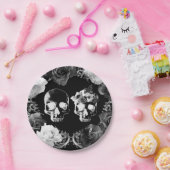 黒白バラ スカル ドクロ ゴシック ウェディング ペーパープレート (パーティー)