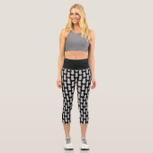 黒白パイナップルフルーツプリントハイウエスト カプリレギンス (正面)